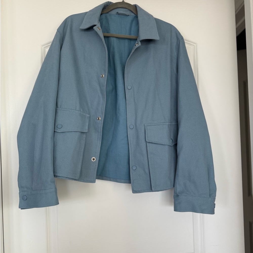 ZARA Men’s Light Blue Utility Jacket – Snap Button Front – Size S